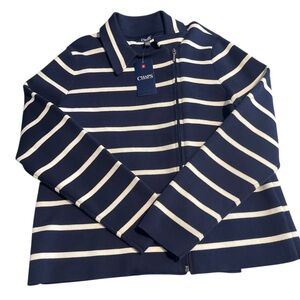 Chaps Coastal Blue White Stripe Sweater Women’s XL NWT Asym Zip Up
